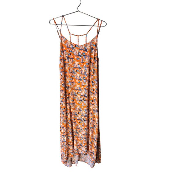 Antibes Blanc Womens Sailboat Print Maxi Dress Size M 100% Rayon Orange - Picture 2 of 7